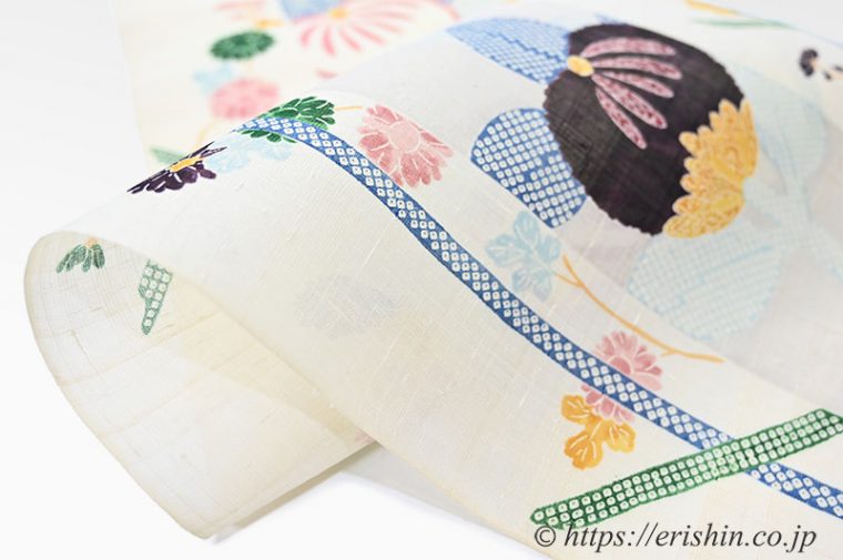 染名古屋帯（立付菊橘垣に菊/生紬）