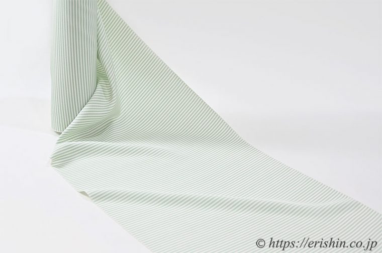 洗える絹の着物　丹後織御召（ボーダー/薄浅葱色）