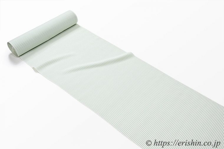 洗える絹の着物　丹後織御召（ボーダー/薄浅葱色）