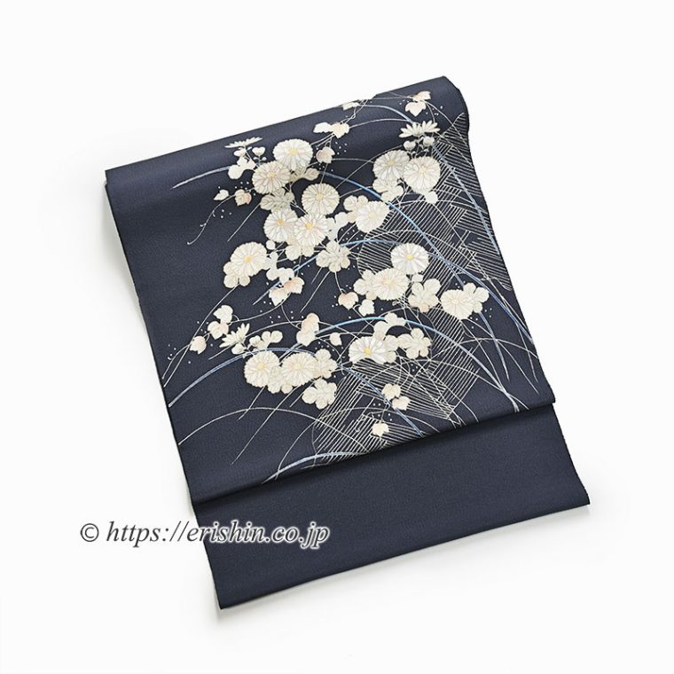 染名古屋帯（菊に網代垣波）