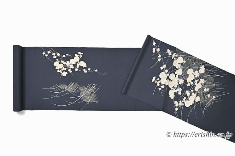 染名古屋帯（菊に網代垣波）