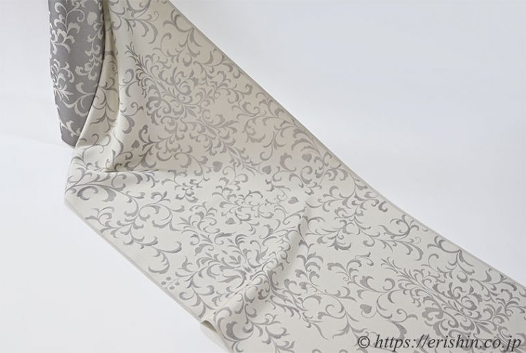 丹後織御召「猪目更紗（茶気鼠）/三重織」