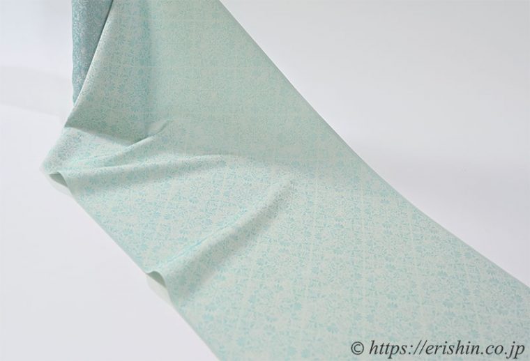 丹後織御召「アラベスク菱文（翡翠色）/三重織」