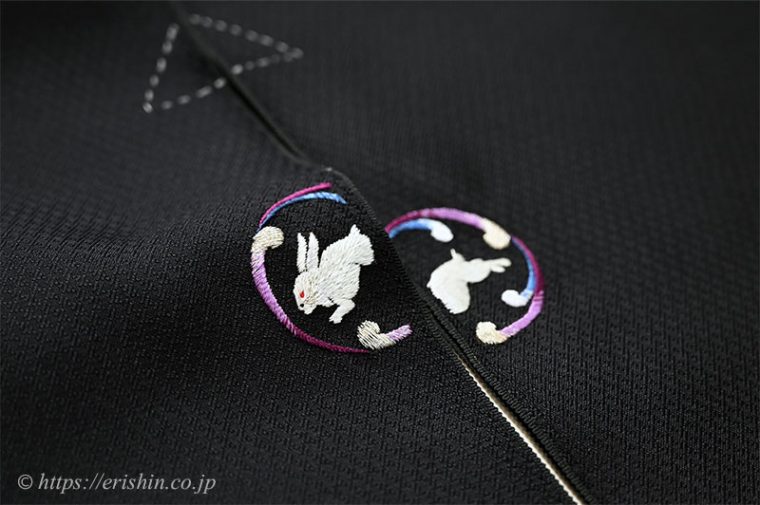手刺繍お洒落紋のお誂え　波の丸に跳ね兎（兵庫県Ｅ様）