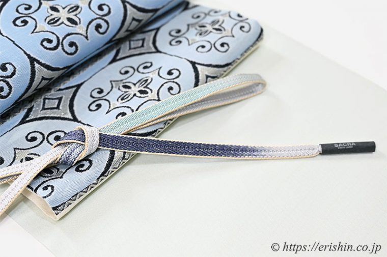 訪問着（しけ引き・熨斗目暈かし/白緑色）に誉田屋源兵衛　袋帯（佐賀竹錦/七宝唐草文）