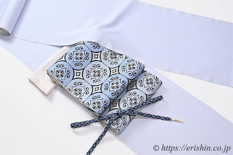 コーディネート「色無地（小葵七宝文）に誉田屋源兵衛の袋帯」