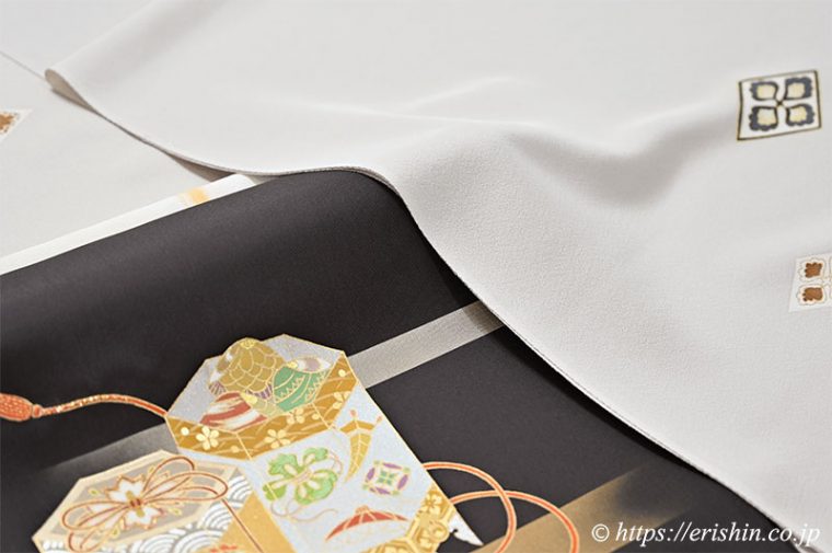 付下（菱散らし文/白茶色）にオリジナル染名古屋帯（金彩段霞に貝桶）