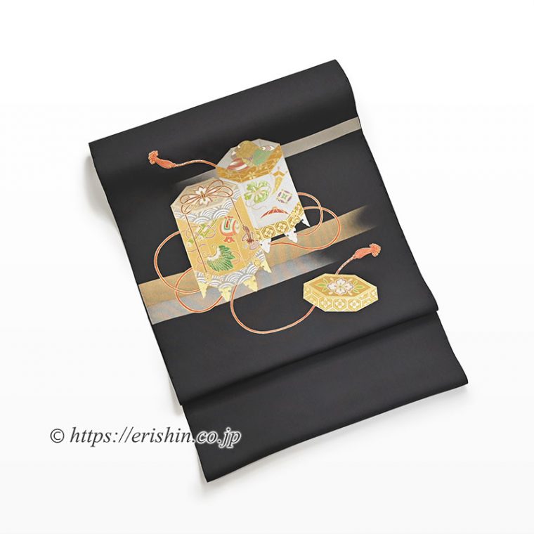 オリジナル染名古屋帯（金彩段霞に貝桶）