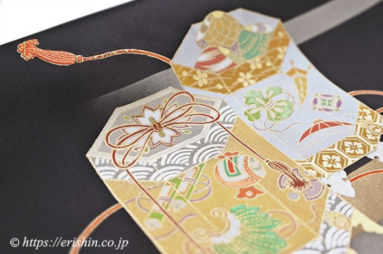 オリジナル染名古屋帯（金彩段霞に貝桶）