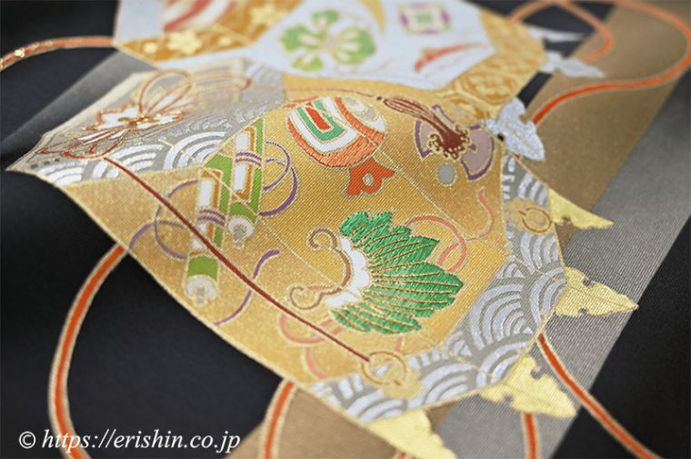 オリジナル染名古屋帯（金彩段霞に貝桶）