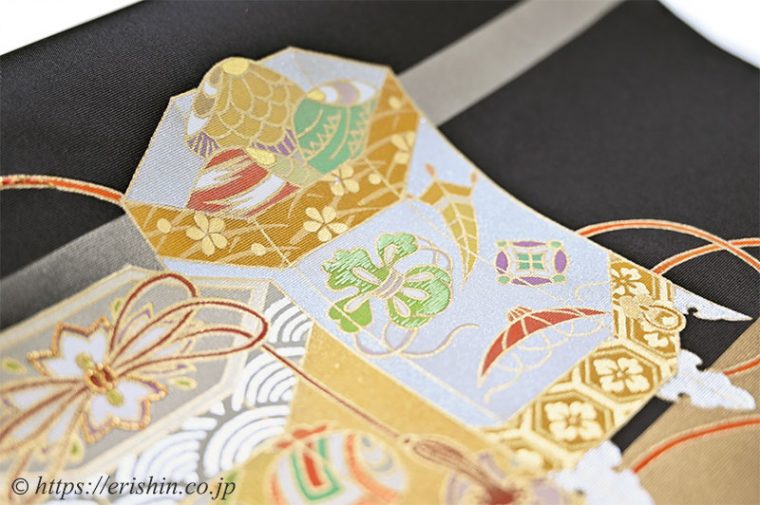 オリジナル染名古屋帯（金彩段霞に貝桶）