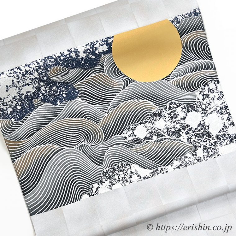 染名古屋帯（波に月）