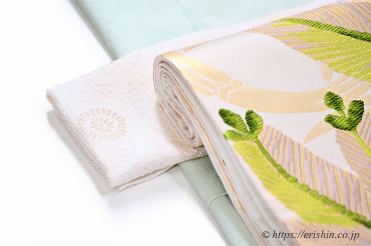 訪問着（葵尽くし/薄萌葱）に袋帯（松竹梅）