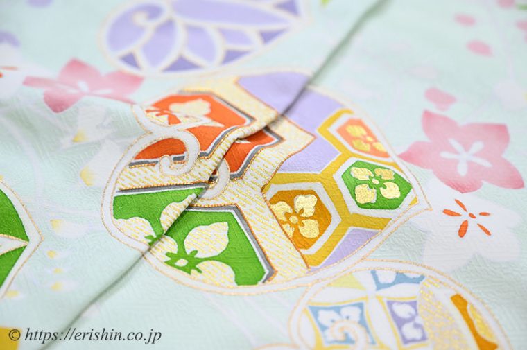 訪問着（葵尽くし/薄萌葱）に袋帯（松竹梅）　