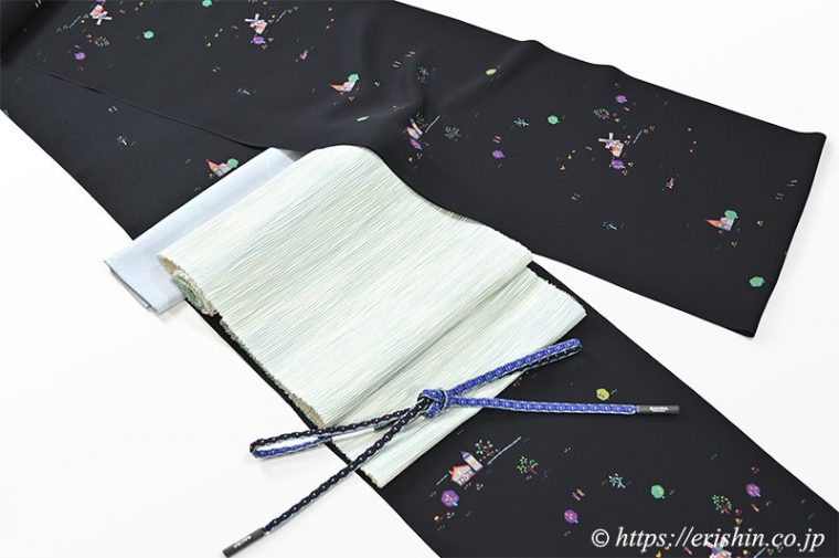 メルヘン小紋に九寸織名古屋帯（曼陀羅/若竹色） 夢訪庵