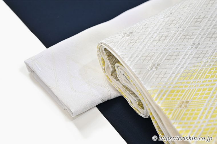 付下訪問着（金彩横段に宝尽くし）えり新オリジナルに美術工芸啓の袋帯（截金菱文）