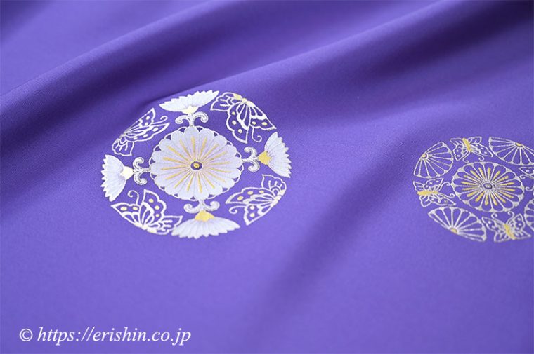 着物・えり新オリジナル付下（銀彩蝶華紋/紫苑色）