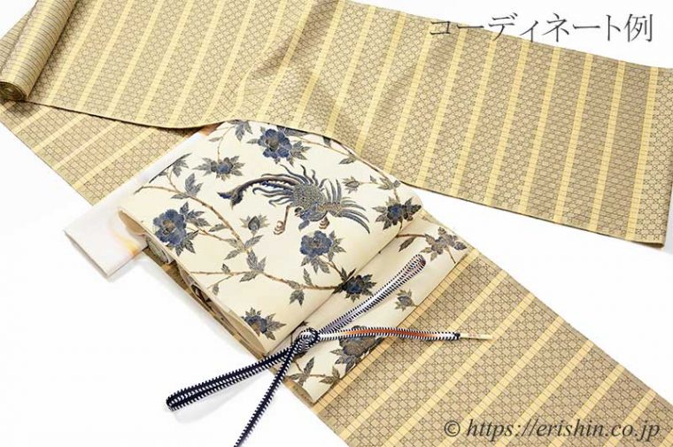 与那国花織と多ち花ガルーダ更紗染名古屋帯との着物コーディネート例