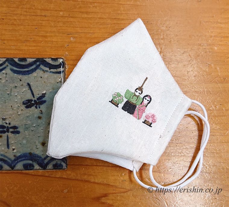 刺繍お雛祭り柄 和小物さくら絹マスク Silk Mask （ウォッシャブル麻わた入り） 小葵地紋