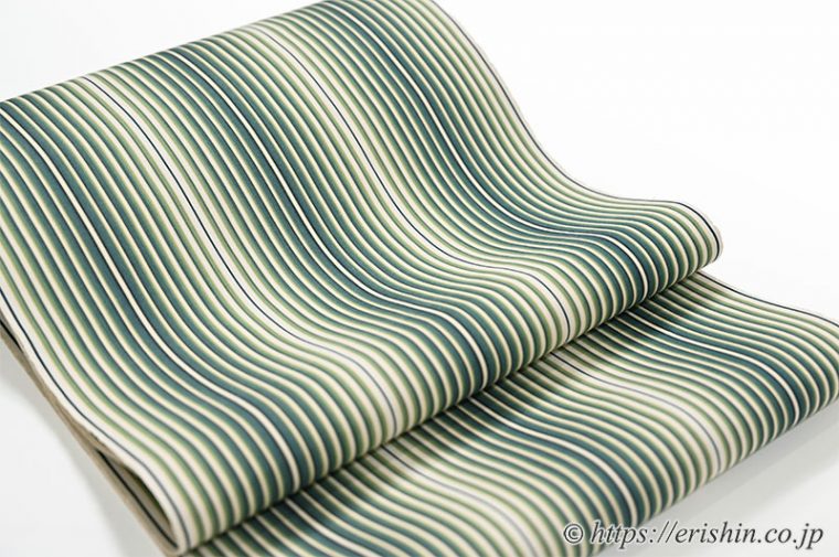 築城則子　小倉縞木綿名古屋帯（翠鼓）