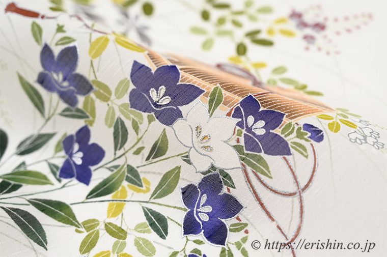 染名古屋帯（秋草に虫籠/紗紬）[夏・単衣向]