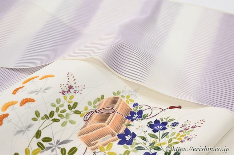 着物と帯のコーディネート「プレシャスな明石縮に虫の音を楽しむ染帯を」