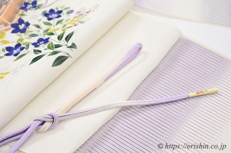 着物と帯のコーディネート「プレシャスな明石縮に虫の音を楽しむ染帯を」