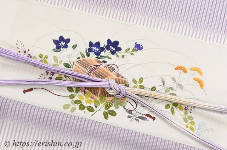 着物と帯のコーディネート「プレシャスな明石縮に虫の音を楽しむ染帯を」