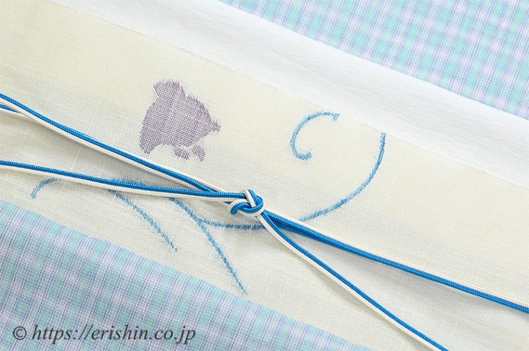 小千谷縮みに麻八寸名古屋帯（波千鳥）のコーディネート