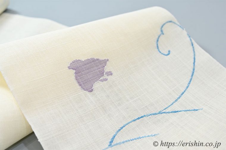 麻八寸名古屋帯（波千鳥）