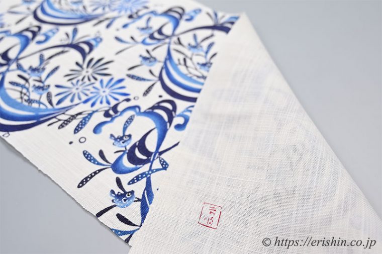 【夏帯】城間栄順　本紅型八寸染名古屋帯（藍染め/能登上布地）