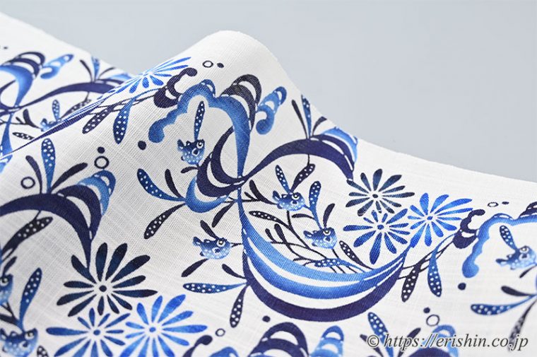 【夏帯】城間栄順　本紅型八寸染名古屋帯（藍染め/能登上布地）