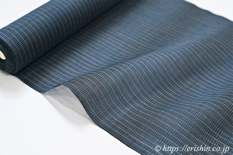 小千谷縮（段暈し＆ストライプ/御召御納戸×褐返）広巾