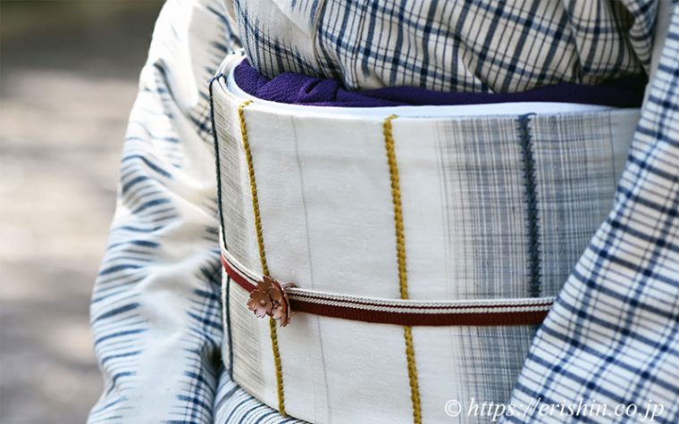 芝崎圭一さんの座繰り紬に宮崎涼子さんの九寸織り名古屋帯