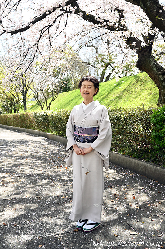 桜　グレイッシュピンク　袋帯カラーグレーピンク✖︎シルバー