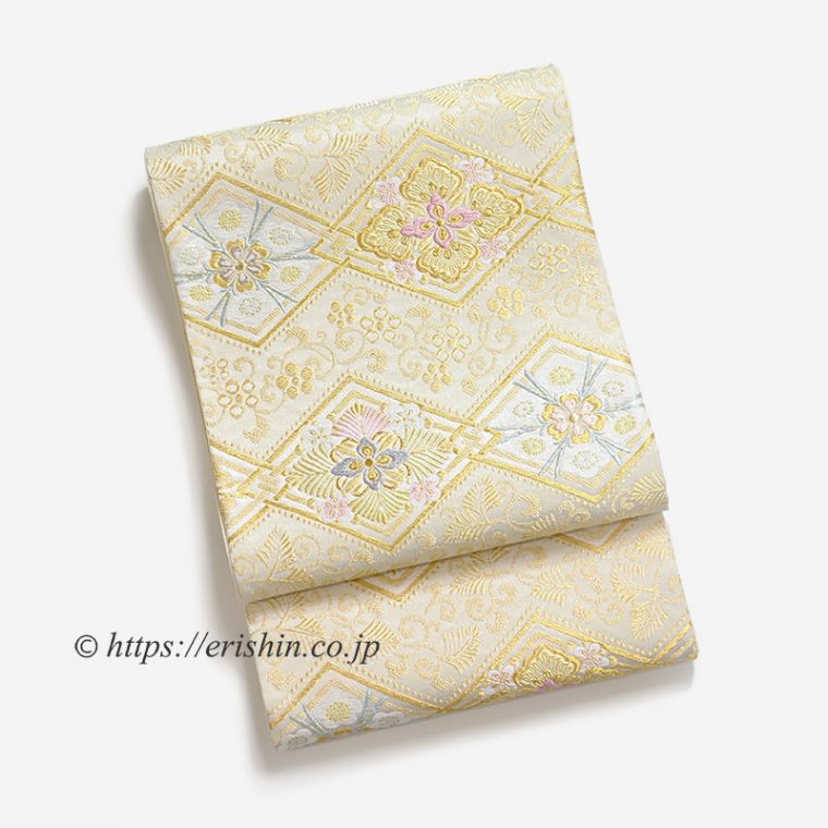 袋帯（秀麗菱松竹梅/白金地）「着物と帯・呉服えり新」