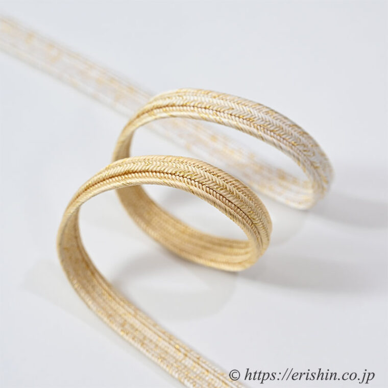 帯締め 畝打組（金散らし/白×鳥の子色）