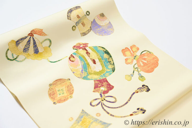 染名古屋帯（宝尽くし・摺箔/塩瀬）