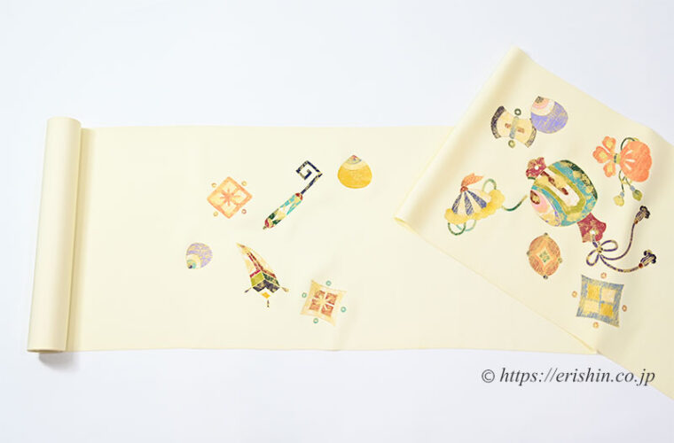 染名古屋帯（宝尽くし・摺箔/塩瀬）