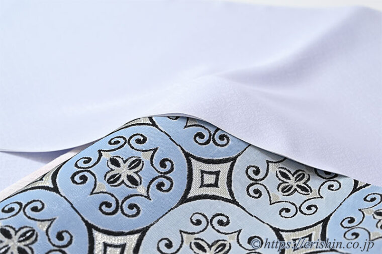 旬のお勧めコーディネート「色無地（小葵七宝文）に誉田屋源兵衛の袋帯（佐賀竹錦/七宝唐草文）」