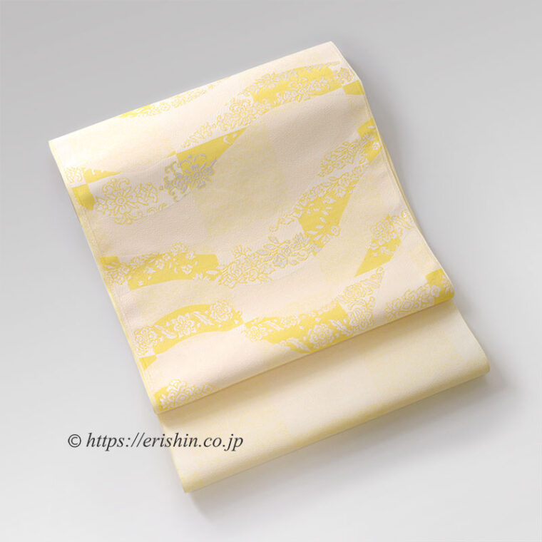 九寸織名古屋帯（市松波唐花）