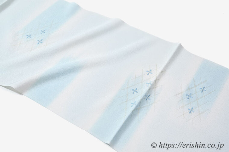 帯揚げ（菱格子小花/薄浅葱色）