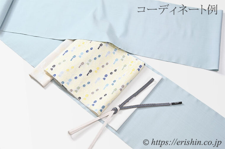 芝崎圭一 座繰紬（無地/青磁色）のコーディネート例