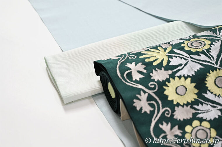 旬のお勧めコーディネート「洛風林ウクライナ縫花文と芝崎圭一座繰紬」
