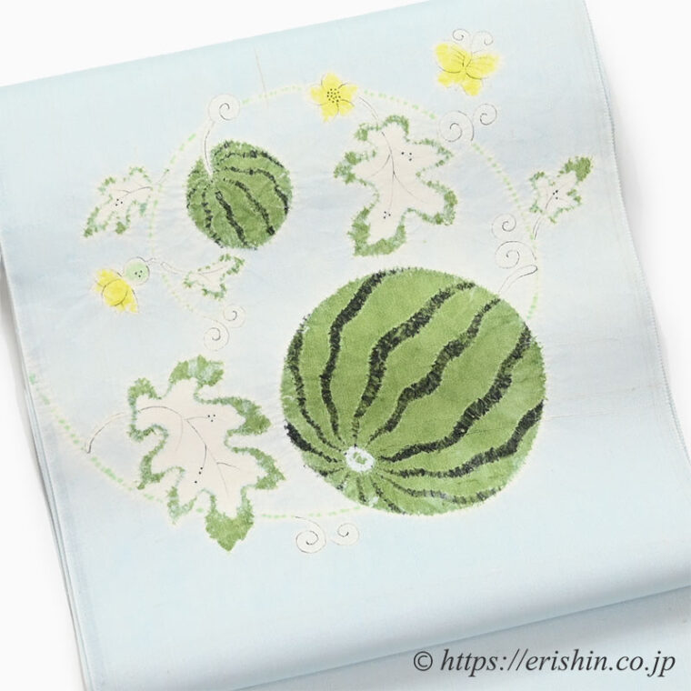 森健持・作　辻ヶ花染め　夏染名古屋帯（西瓜）