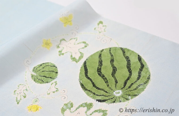 森健持・作　辻ヶ花染め　夏染名古屋帯（西瓜）