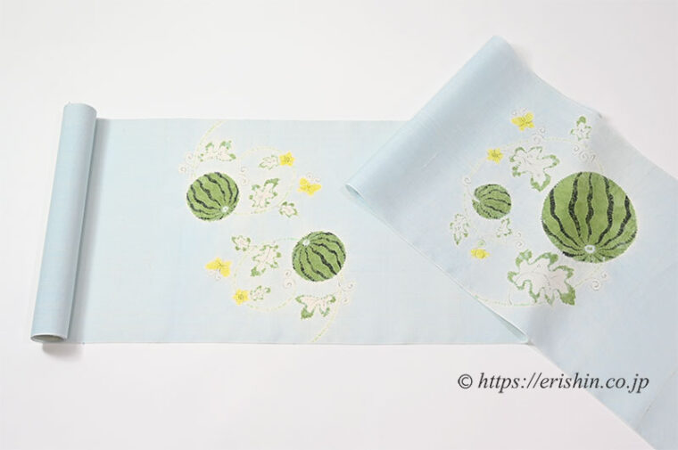 森健持・作　辻ヶ花染め　夏染名古屋帯（西瓜）