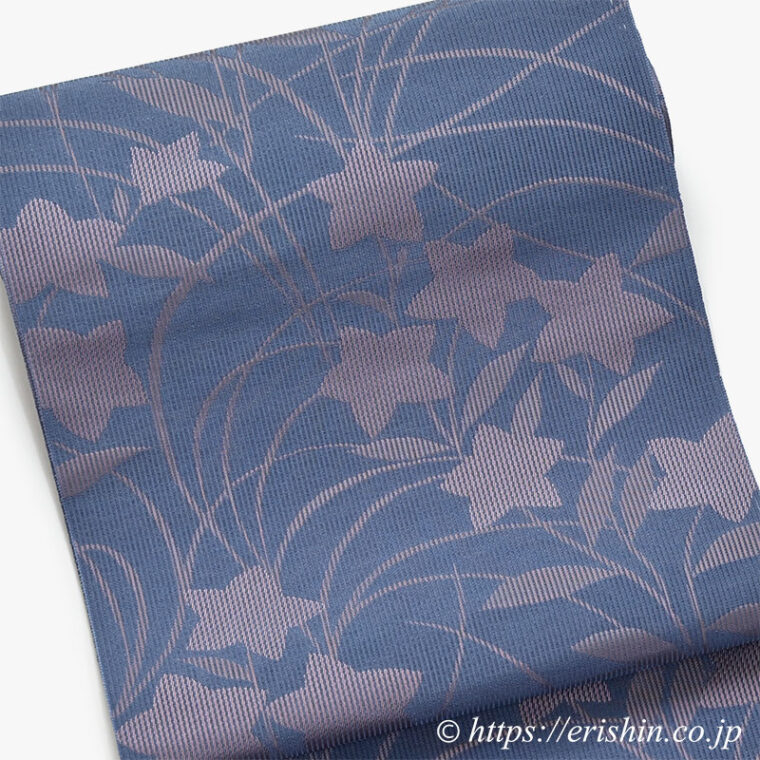 八寸織名古屋帯（小桔梗・竪絽/薄縹）[夏・単衣向]