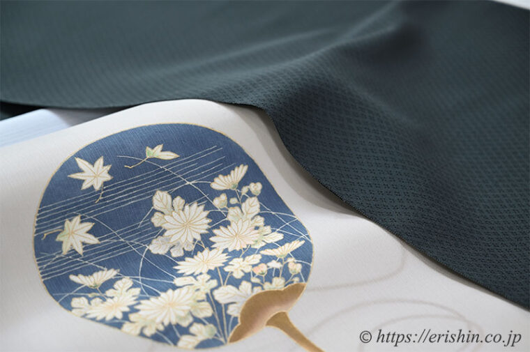 「勝山さと子　点描菱格子（黒緑）」のコーディネート例