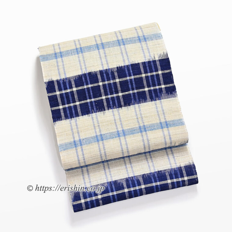 八寸織名古屋帯（ずらし格子/麻）[夏・単衣向]